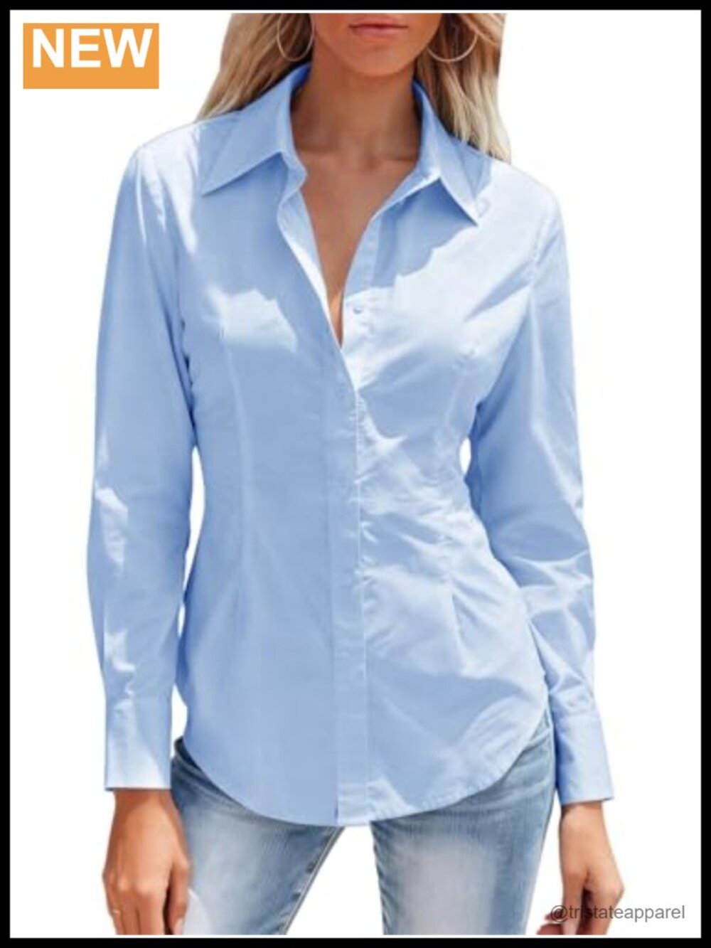 Women's Long Sleeve Wrinkle Free Button Down Shirt - Fitted Corset Top